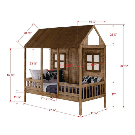 Donco Twin Front Porch Low Loft Rustic Driftwood 1899-TRD - Bedroom Depot USA