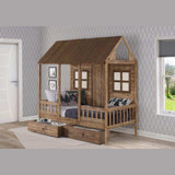 Donco Twin Front Porch Low Loft In Rustic Driftwood Finish W/Dual Underbed Drawers 1899-TRD_1897-RD - Bedroom Depot USA