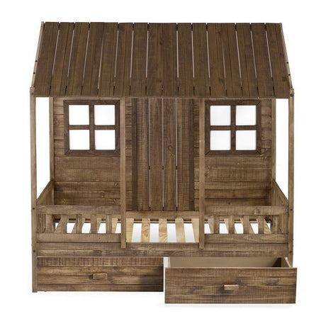 Donco Twin Front Porch Low Loft In Rustic Driftwood Finish W/Dual Underbed Drawers 1899-TRD_1897-RD - Bedroom Depot USA