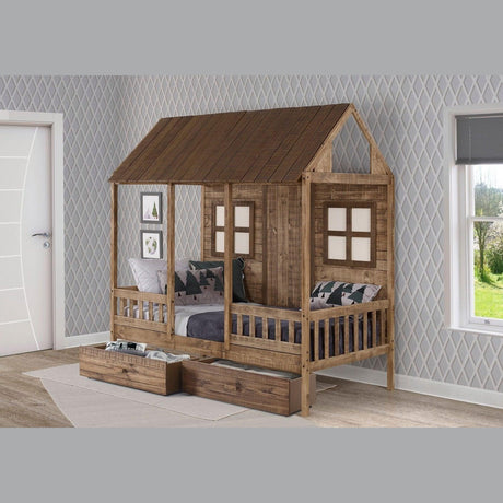 Donco Twin Front Porch Low Loft In Rustic Driftwood Finish W/Dual Underbed Drawers 1899-TRD_1897-RD - Bedroom Depot USA