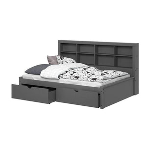 Donco Full Bookcase Day Bed In Dark Grey W/ Dual Under Bed Drawers 1733-FDG_505-DG - Bedroom Depot USA