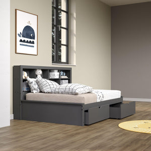 Donco Full Bookcase Day Bed In Dark Grey W/ Dual Under Bed Drawers 1733-FDG_505-DG - Bedroom Depot USA