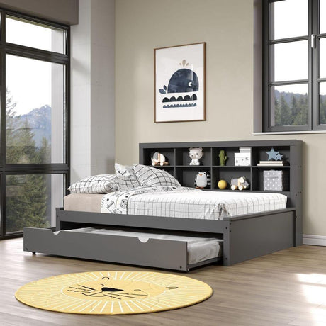 Donco Full Bookcase Day Bed In Dark Grey W/ Twin Trundle 1733-FDG_503-DG - Bedroom Depot USA