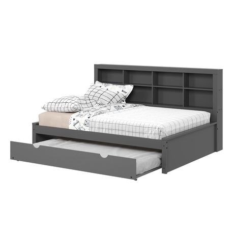 Donco Full Bookcase Day Bed In Dark Grey W/ Twin Trundle 1733-FDG_503-DG - Bedroom Depot USA