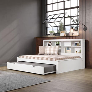 Donco Full Bookcase Day Bed In White W/ Twin Trundle Bed 1733-FW_503-W - Bedroom Depot USA