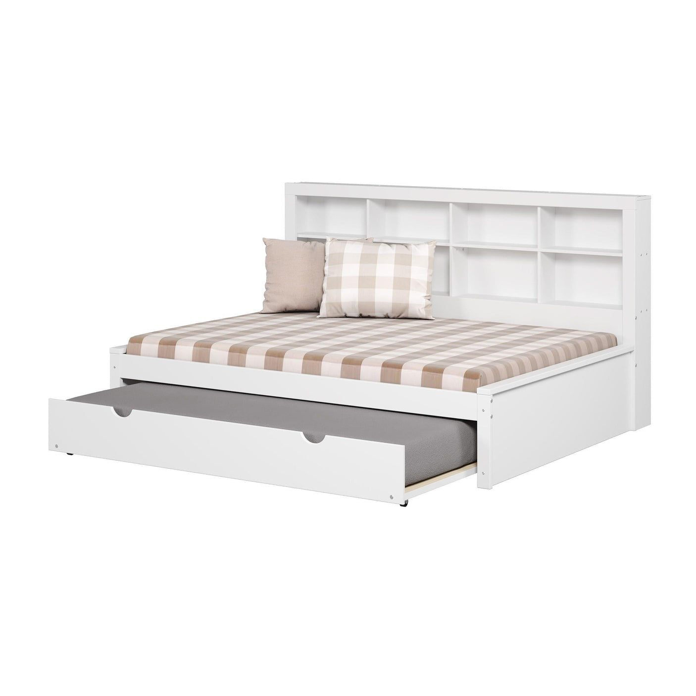 Donco Full Bookcase Day Bed In White W/ Twin Trundle Bed 1733-FW_503-W - Bedroom Depot USA