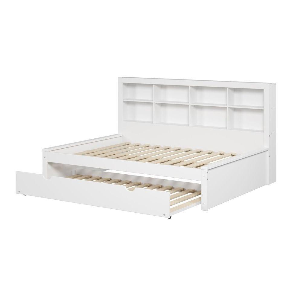 Donco Full Bookcase Day Bed In White W/ Twin Trundle Bed 1733-FW_503-W - Bedroom Depot USA