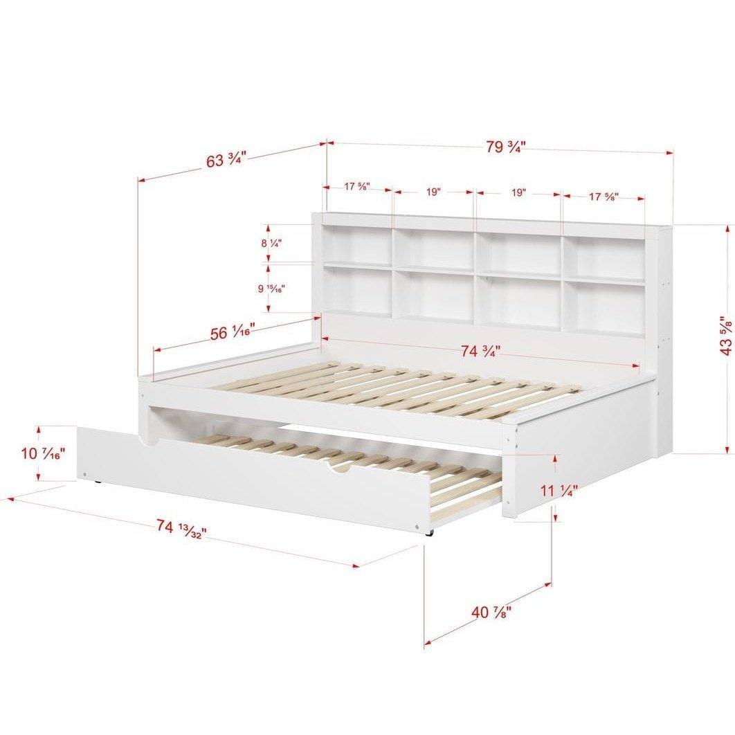 Donco Full Bookcase Day Bed In White W/ Twin Trundle Bed 1733-FW_503-W - Bedroom Depot USA