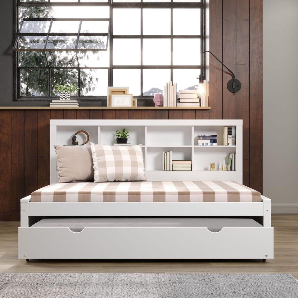 Donco Full Bookcase Day Bed In White W/ Twin Trundle Bed 1733-FW_503-W - Bedroom Depot USA