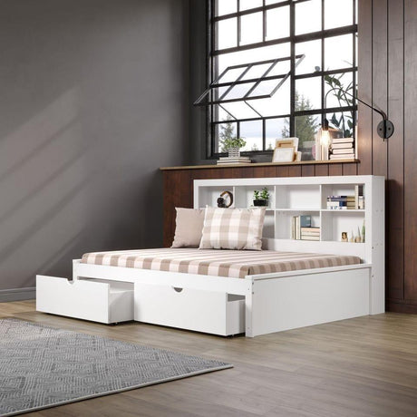 Donco  Full Bookcase Day Bed In White W/ Dual Under Bed Drawers 1733-FW_505-W - Bedroom Depot USA