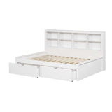 White full daybed with under-bed drawers and bookcase headboard in modern style