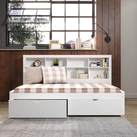 Donco  Full Bookcase Day Bed In White W/ Dual Under Bed Drawers 1733-FW_505-W - Bedroom Depot USA