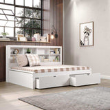White full daybed with under-bed drawers and bookcase headboard in modern bedroom