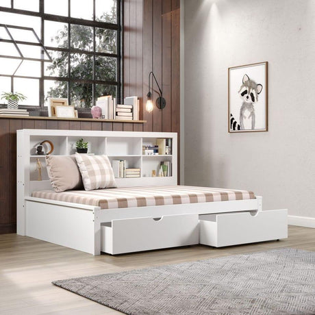 Donco  Full Bookcase Day Bed In White W/ Dual Under Bed Drawers 1733-FW_505-W - Bedroom Depot USA