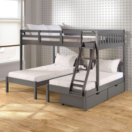 Donco  Full Over Double Twin Bed Loft Bunk In Dark Grey Finish W/Dual Under Bed Drawers 2332-FTTDG_505-DG - Bedroom Depot USA