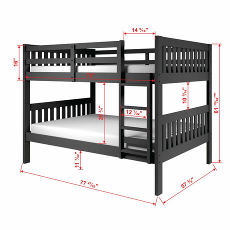 Donco Full/Full Mission Bunk Bed Dark Grey 1015-3FFDG - Bedroom Depot USA