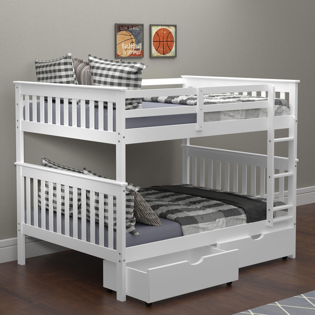 Donco Full/Full Mission Bunk Bed With Dual Underbed Drawers White Finish 123-3-FFW_505-W - Bedroom Depot USA
