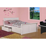 White full sleigh bed with dual drawers in pink bedroom, floral bedding, window and piano