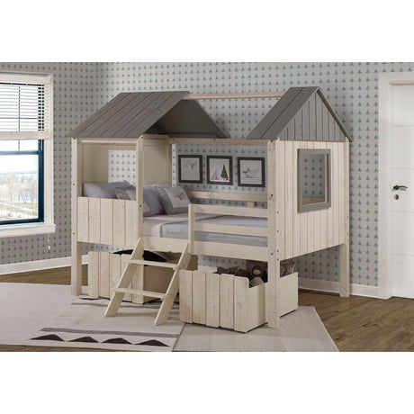 Donco House Full Loft Bed with Drawers in Rustic Sand and Grey - Bedroom Depot USA