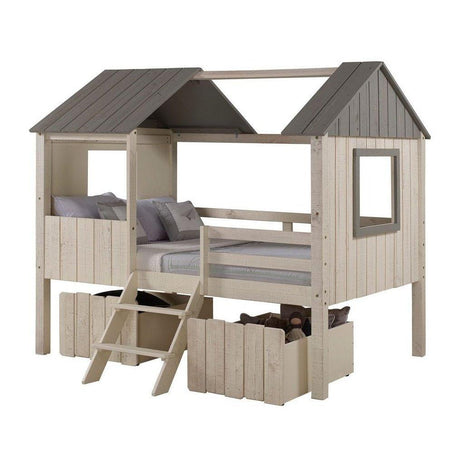 Donco House Full Loft Bed with Drawers in Rustic Sand and Grey - Bedroom Depot USA