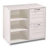 White low loft chest with 2 drawers and open shelves, modern bedroom storage furniture