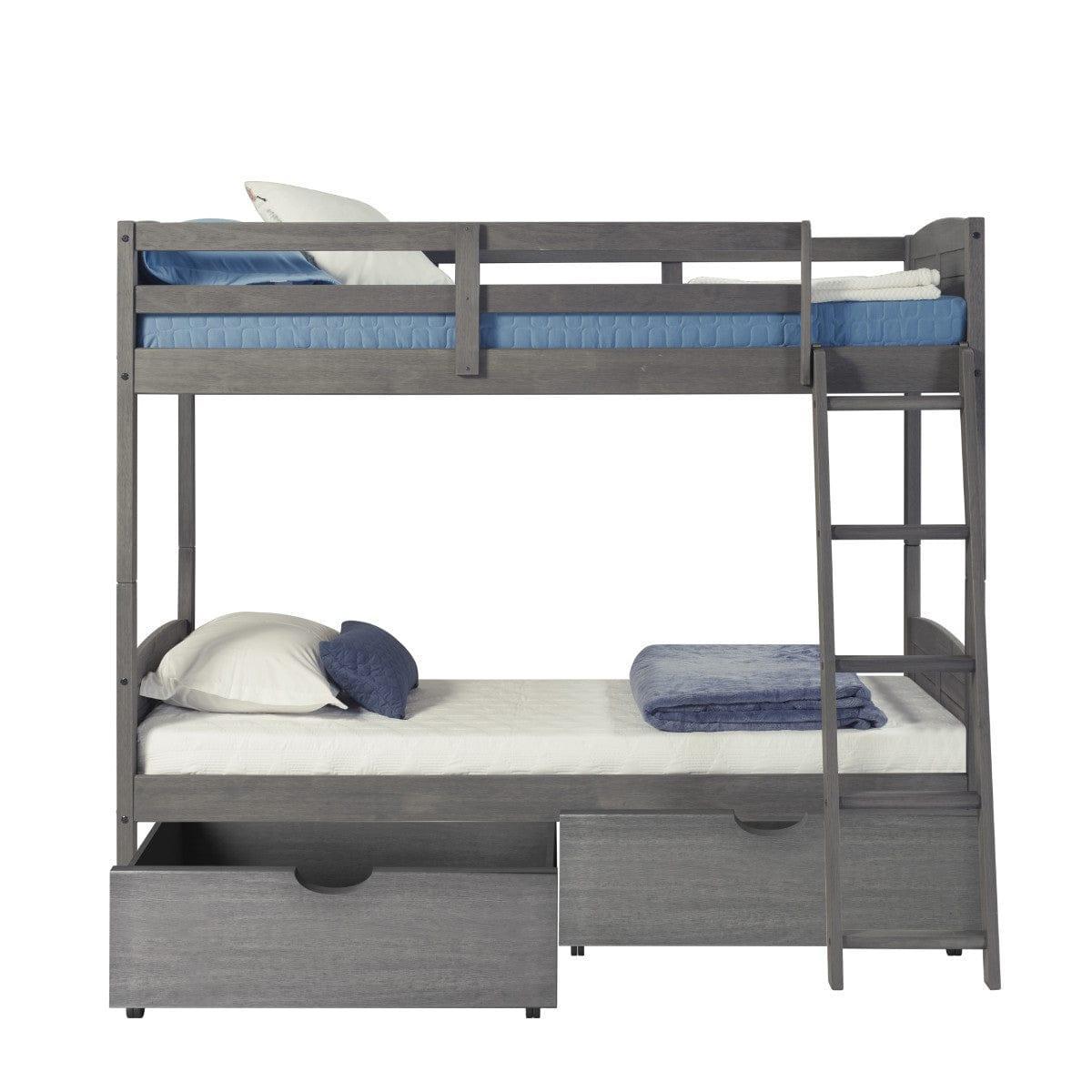 Donco Twin/Twin Louver Bunk Bed With Dual Under Bed Drawers In Antique Grey Finish 2010-TTAG_505-AG - Bedroom Depot USA