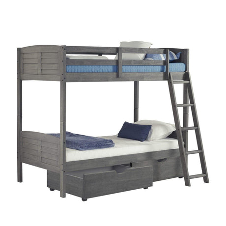 Donco Twin/Twin Louver Bunk Bed With Dual Under Bed Drawers In Antique Grey Finish 2010-TTAG_505-AG - Bedroom Depot USA