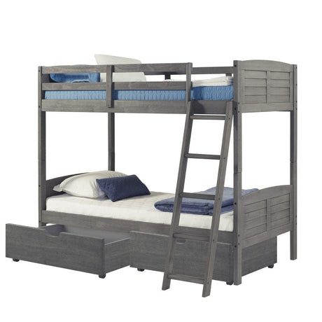 Donco Twin/Twin Louver Bunk Bed With Dual Under Bed Drawers In Antique Grey Finish 2010-TTAG_505-AG - Bedroom Depot USA