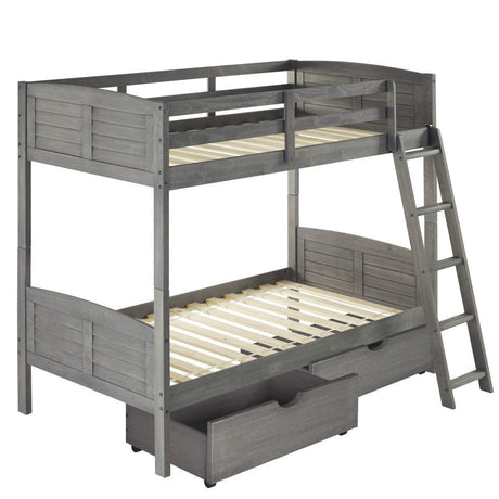 Donco Twin/Twin Louver Bunk Bed With Dual Under Bed Drawers In Antique Grey Finish 2010-TTAG_505-AG - Bedroom Depot USA