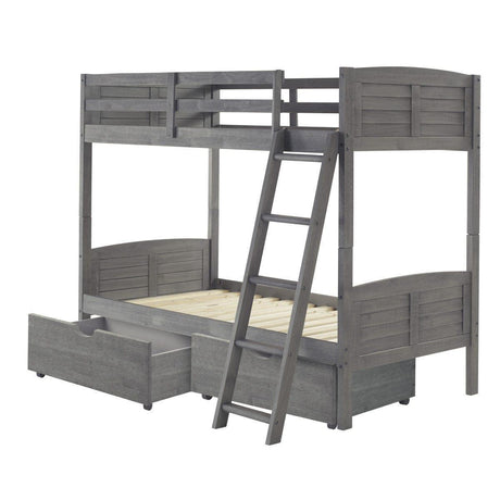 Donco Twin/Twin Louver Bunk Bed With Dual Under Bed Drawers In Antique Grey Finish 2010-TTAG_505-AG - Bedroom Depot USA