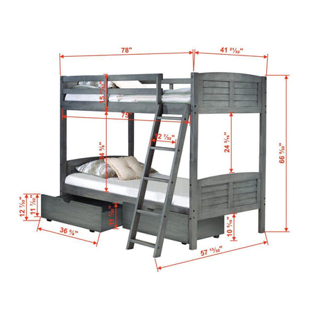 Donco Twin/Twin Louver Bunk Bed With Dual Under Bed Drawers In Antique Grey Finish 2010-TTAG_505-AG - Bedroom Depot USA