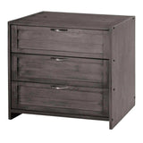Dark gray wooden 3-drawer chest with silver handles, modern bedroom furniture