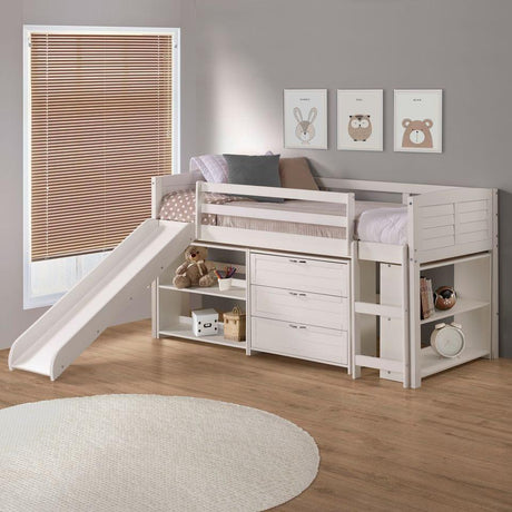 Donco  Twin Louver Low Loft W/Slide In White Finish Group B 790-TW-B_785-W - Bedroom Depot USA