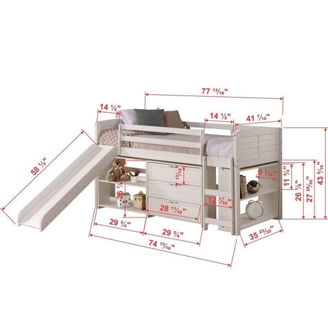 Donco  Twin Louver Low Loft W/Slide In White Finish Group B 790-TW-B_785-W - Bedroom Depot USA