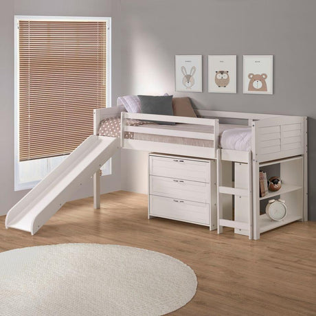 Donco  Twin Louver Low Loft W/Slide In White Finish Group C 790-TW-C_785-W - Bedroom Depot USA