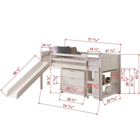 Donco  Twin Louver Low Loft W/Slide In White Finish Group C 790-TW-C_785-W - Bedroom Depot USA