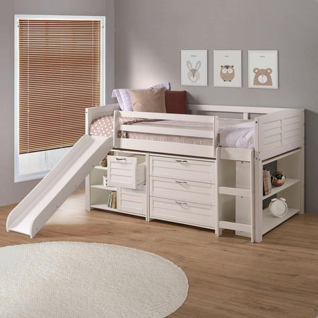 Donco  Twin Louver Low Loft W/Slide In White Finish Group A 790-TW-A_785-W - Bedroom Depot USA