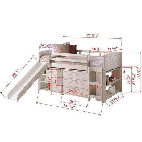 Donco  Twin Louver Low Loft W/Slide In White Finish Group A 790-TW-A_785-W - Bedroom Depot USA