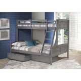 Donco  Twin/Full Louver Bunk Bed With Dual Under Bed Drawers In Antique Grey Finish 2012-TFAG_505-AG - Bedroom Depot USA