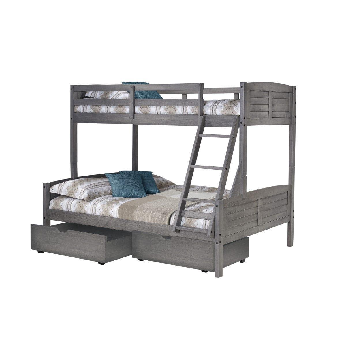 Donco  Twin/Full Louver Bunk Bed With Dual Under Bed Drawers In Antique Grey Finish 2012-TFAG_505-AG - Bedroom Depot USA