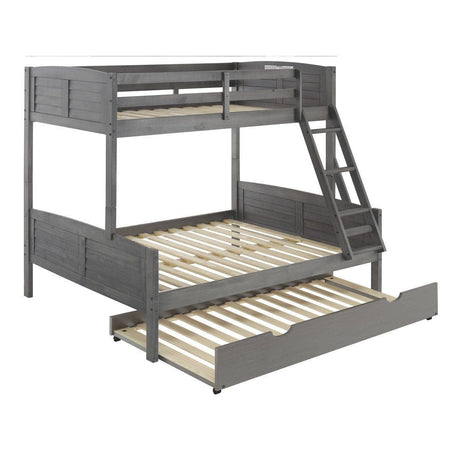 Donco Twin/Full Louver Bunk Bed With Twin Trundle Bed In Antique Grey Finish 2012-TFAG_503-AG - Bedroom Depot USA