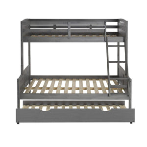 Donco Twin/Full Louver Bunk Bed With Twin Trundle Bed In Antique Grey Finish 2012-TFAG_503-AG - Bedroom Depot USA