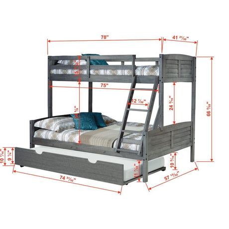 Donco Twin/Full Louver Bunk Bed With Twin Trundle Bed In Antique Grey Finish 2012-TFAG_503-AG - Bedroom Depot USA