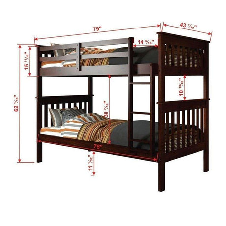 Donco  Mission Bunkbed Cappuccino 120-3-TTCP - Bedroom Depot USA