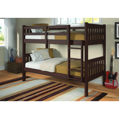 Donco Twin/Twin Mission Bunkbed Cappuccino 1010-3TTCP - Bedroom Depot USA