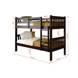 Donco Mission dark cappuccino bunk bed with ladder and visible measurements