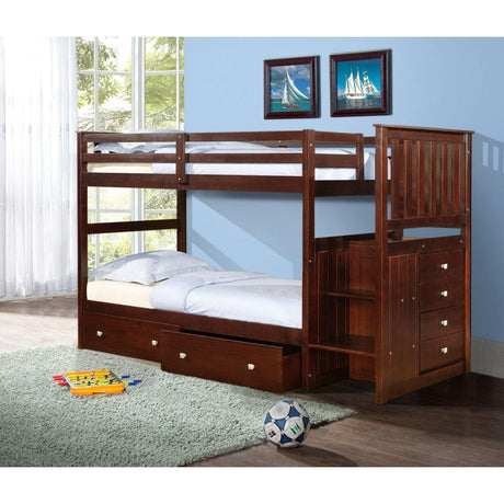 Donco Mission Stairway Bunk Bed With Dual Underbed Drawers Dark Cappuccino Finish 820-TTCP_505-CP - Bedroom Depot USA