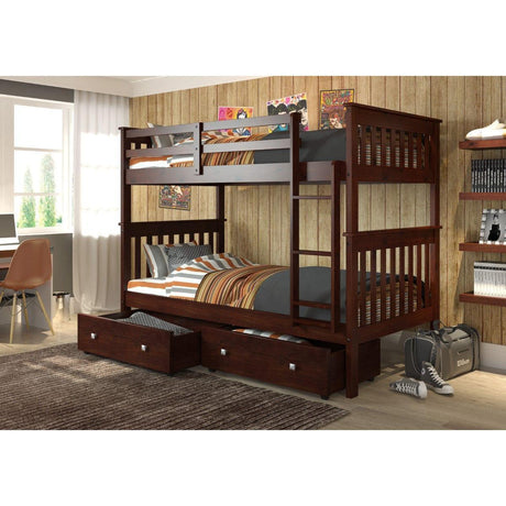 Donco Twin/Twin Mission Bunk Bed With Under Bed Drawers Cappuccino Finish 120-3-TTCP_505-CP - Bedroom Depot USA