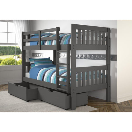 Donco Twin/Twin Mission Bunk Bed W/Dual Under Bed Drawers In Dark Grey Finish 1010-3TTDG_505-DG - Bedroom Depot USA