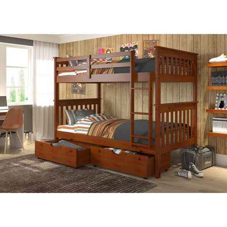 Donco Twin/Twin Mission Bunk Bed With Under Bed Drawers In Light Espresso Finish 120-3-TTE_505-E - Bedroom Depot USA